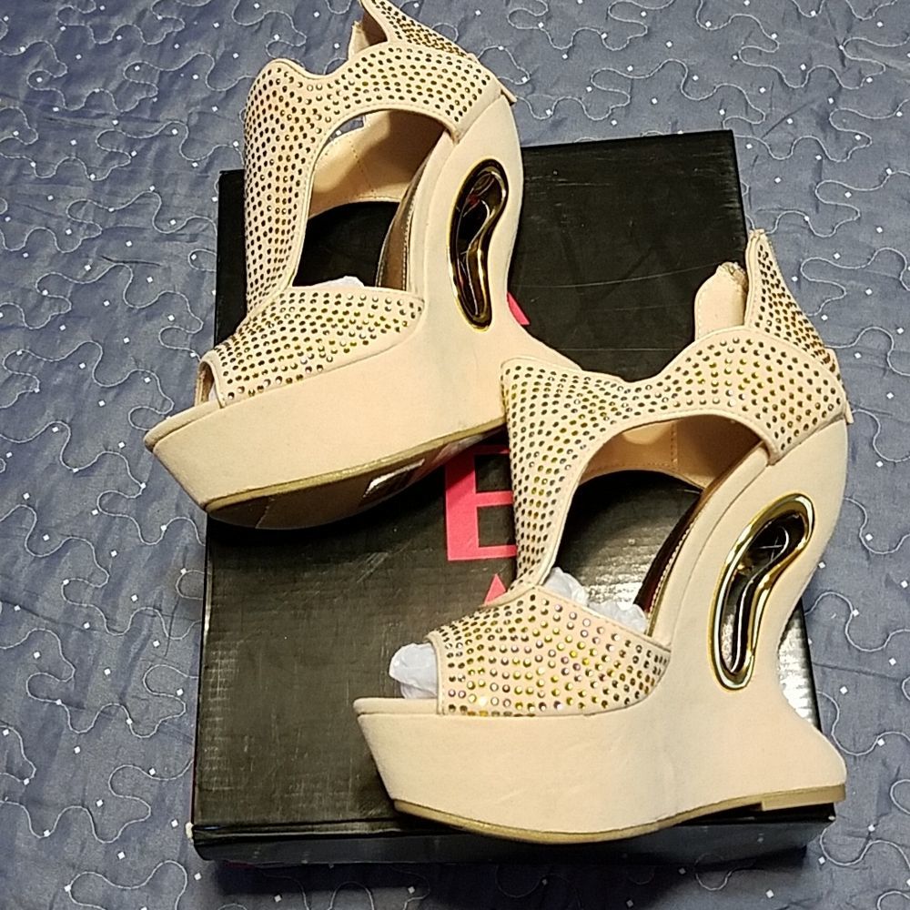 Alba Cream and Gold Studded Platform Heels